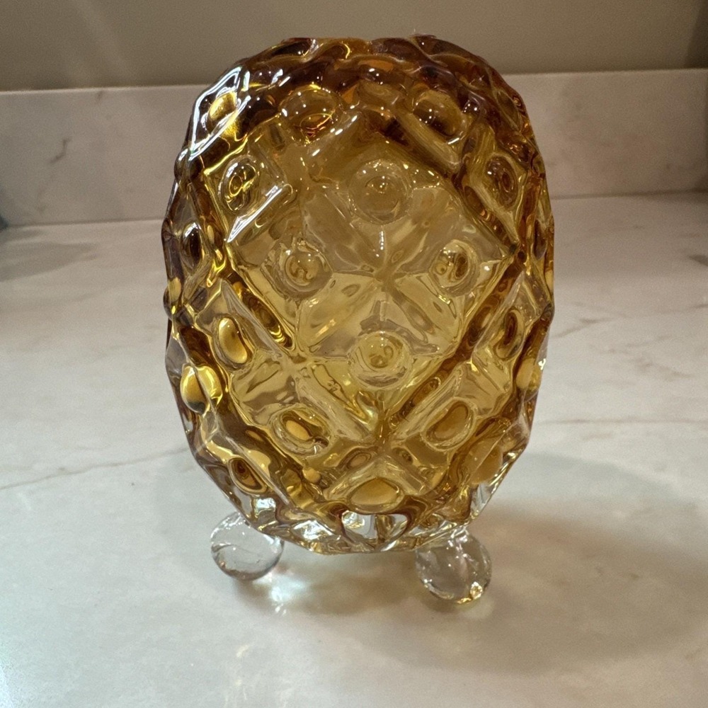 VTG Fenton Pineapple Egg 3 Toed Footed Amber Honey Art Glass